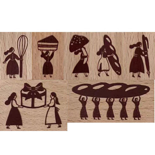 搬东西的小人 木质可爱图案手帐印章复古文艺卡通人物迷你印章