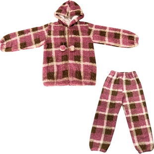 Bananagirl睡衣女款冬季新款加厚加绒简约格子珊瑚绒家居服冬天女