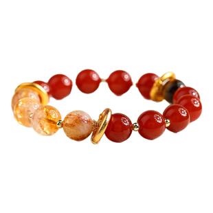 古里雅红玛瑙黄水晶手串女款叠戴手链串珠招财手饰品轻奢小众精致