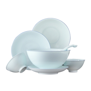 景德镇官方陶瓷手工影青餐具纯色吃饭碗釉下无彩中式家用套装新款