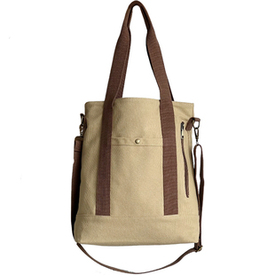 原创设计多口袋通勤加厚帆布托特包学生休闲百搭单肩斜挎帆布包