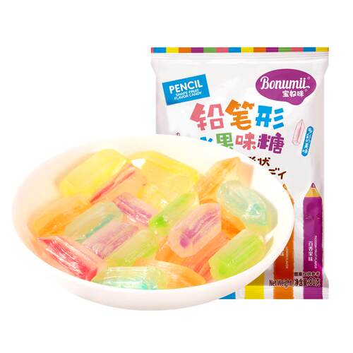 宝奴咪彩色铅笔糖玩具糖果混合水果糖怀旧小零食儿童食品硬糖