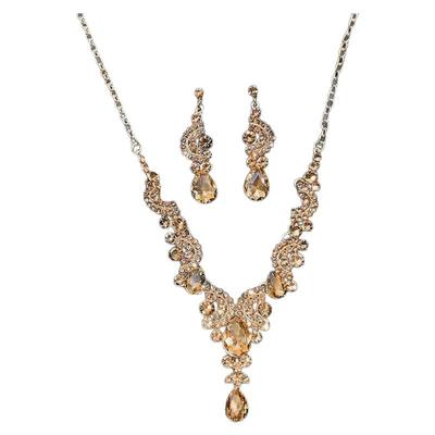 超闪香槟色镶钻流苏项链耳环套装