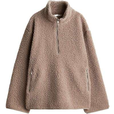 HM女装短外套秋季费尔岛圣诞上部拉链泰迪绒开衫1207593