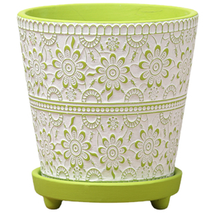 陶瓷陶盆浮雕红陶土花盆透气粗陶客厅阳台透气带托盘玫瑰花盆栽绿