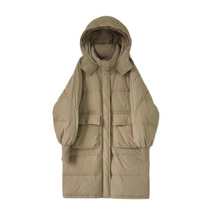 90白鸭绒保暖羽绒服外套女2025秋冬季新款设计感大口袋连帽面包服