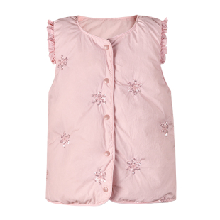 LittleNaive羽绒马甲女童冬款轻薄木耳边羽绒服儿童刺绣保暖背心