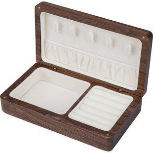 黑胡桃木首饰盒实木项链珠宝收纳盒木质耳环耳钉旅行便携创意收纳