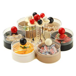 创意旋转果盘客厅茶几家用带盖分格轻奢高档糖果摆放盘干果收纳盒