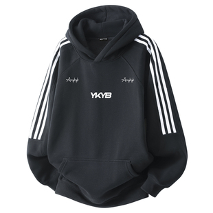 YKYB黄子韬 潮流卫衣美式复古侧边条纹宽松休闲情侣加绒帽衫秋冬