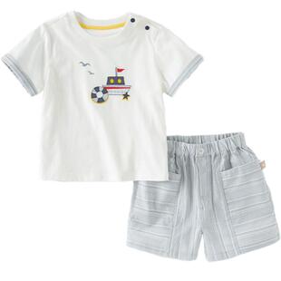 戴维贝拉儿童短裤套装2026夏装新款男童薄短袖T恤休闲纯棉两件套