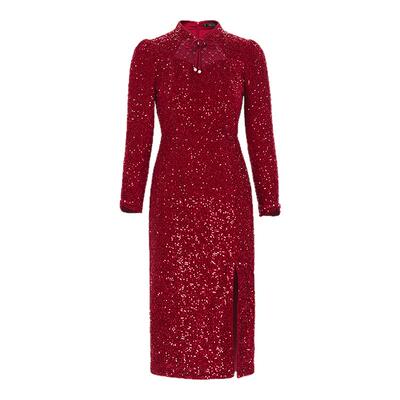 秋季新款旗袍领连衣裙显瘦裙子女