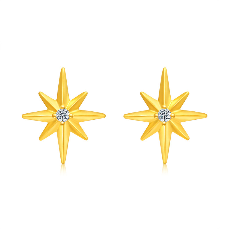 足金999八芒星耳钉情人节礼物