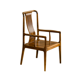 新中式乌金木全实木椅子茶椅客厅书房扶手椅家用餐厅实木靠背餐椅