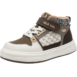 HLA/海澜之家童鞋2025新款儿童板鞋男童秋冬季加绒高帮运动鞋女童