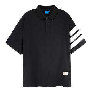 ics丨iconslab基础T恤百搭条纹分割短袖美式复古翻领polo衫男女潮