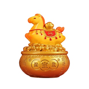 创意福运聚宝盆发财马摆件树脂工艺品生肖马年家居桌面装饰小礼物