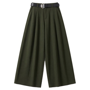 牛油果绿色灯芯绒直筒镰刀裤女冬季新款高腰显瘦加厚阔腿休闲长裤