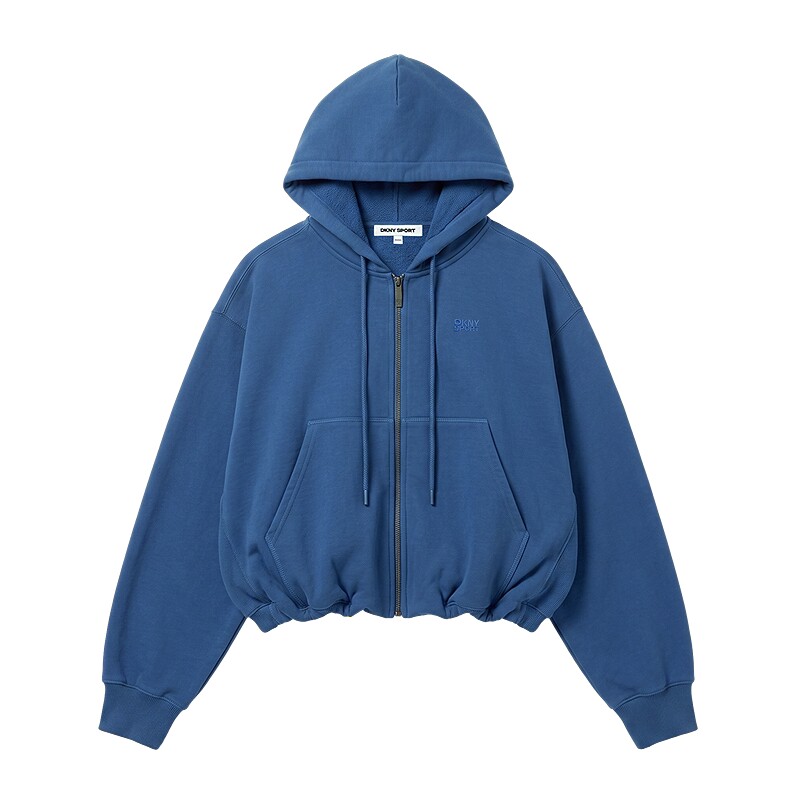 DKNY唐可娜儿26秋冬新款连帽卫衣外套女落肩抓绒加厚休闲开衫上衣