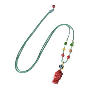 朱砂吊坠女男和田玉碧玉单珠朱砂散珠配饰红砂普贤编织朱砂项链