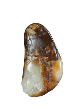 润芯玉天然玉石摆件新疆和田玉籽料红沁真皮招财貔貅独籽玉手把件