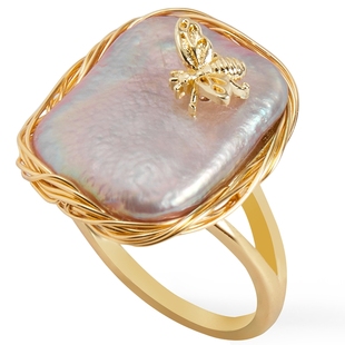 AmberLollipop淡水巴洛克珍珠戒指女小众设计开口指环蜜蜂食指戒