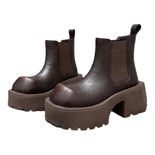 英伦风真皮厚底马丁靴女2025冬季新款黑色切尔西短靴防水台增高靴