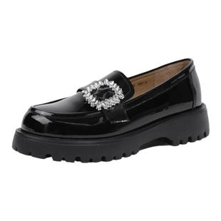 金利来英伦风乐福鞋女春秋新款一脚蹬女鞋漆皮水钻厚底休闲单鞋女