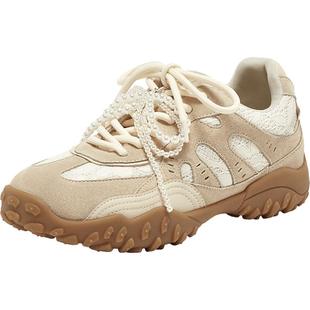 百思图2025夏季新款时尚街头复古运动德训鞋厚底女休闲鞋A2077BM5