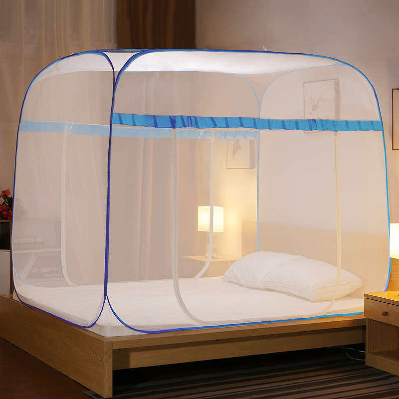 艾野免安装蚊帐拉链蒙古包折叠家用1.35m1.8米2.2方顶坐床式蚊帐