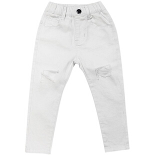 男童小脚修身破洞裤子白色铅笔裤瘦版2026春秋韩版小中大儿童长裤