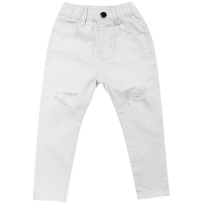 男童小脚修身破洞裤子白色铅笔裤瘦版2025春秋韩版小中大儿童长裤