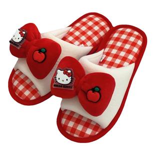 细细条 三丽鸥亚麻拖鞋女春夏季可爱HelloKitty网红居家棉麻拖鞋