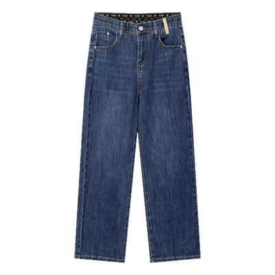 高腰弹力休闲直筒牛仔裤