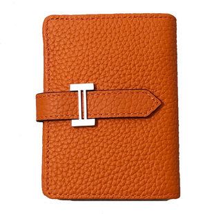 H家卡包女小巧名片夹真皮H扣卡夹男士商务便携抽带高级感so black