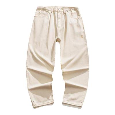 米白色水洗男生牛仔裤宽松直筒
