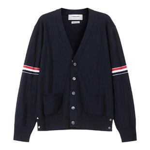 THOM BROWNE 男士羊毛短款V领针织开衫羊毛衫MKC519A Y1002