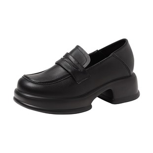 真皮内增高厚底小皮鞋女2025秋冬新款英伦风松糕底乐福鞋两穿单鞋