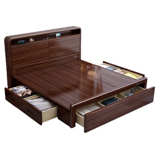 新中式实木床家用主卧1米8双人床全铺床板紫金檀木1米5单人实木床