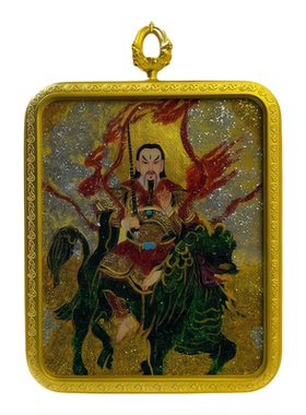 手绘彩金雷祖唐卡吊坠护身符