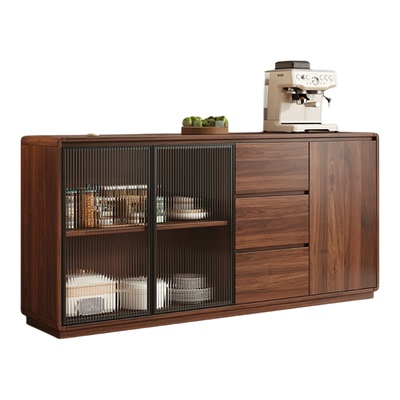 实木餐边柜靠墙一体储物柜子客厅置物柜茶水柜橱柜中古风厨房边柜