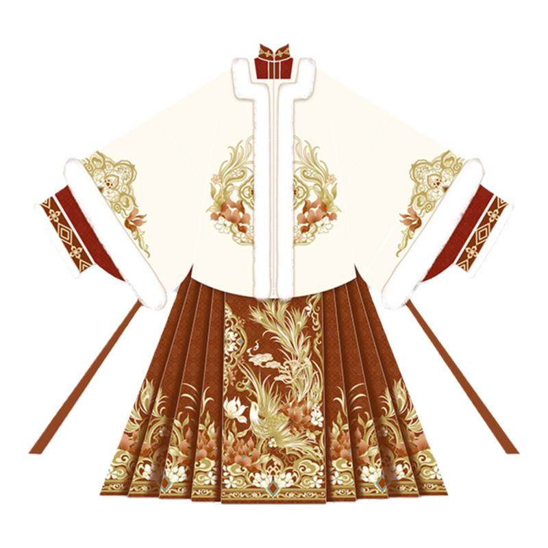 素羽华裳岁岁年年 新年款汉服女明制方领披袄马面裙加厚秋冬套装