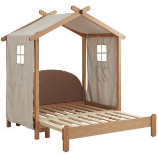全友家居北欧原木风儿童实木树屋床卧室2025新款儿童伸缩帐篷床