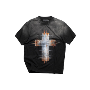 Racer Worldwide 25ss 水洗做旧渐变落色十字铁锈荆棘印花短袖tee
