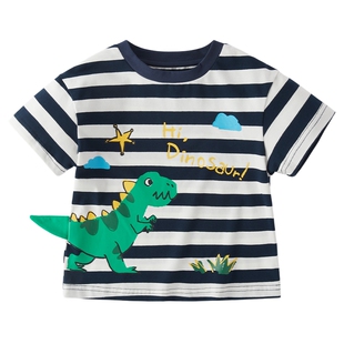 男童t恤短袖 潮2026宝宝条纹上衣时髦儿童恐龙夏装帅小童夏季衣服