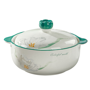 陶瓷大汤碗家用釉下彩餐具面碗汤碗双耳带盖汤锅加厚防烫装汤餐具