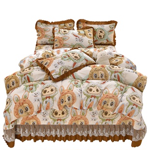 A类冬季加厚牛奶绒四件套双面绒法兰绒珊瑚绒床单被套床盖款4件套