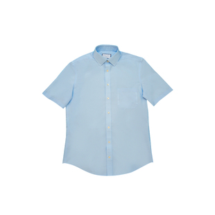 CHARLES TYRWHITT夏季男士纯棉商务透气柔软天空蓝短袖府绸衬衫