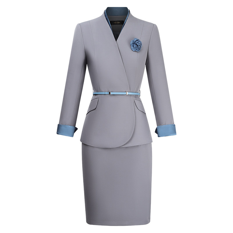 职业套装女秋冬工作服职业女灰色