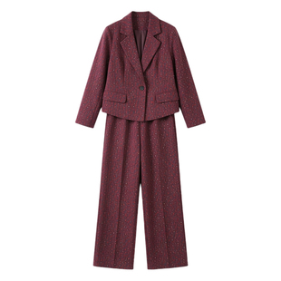 大码女装小香风洋气显瘦西服外套套装胖mm烫钻阔腿裤两件套